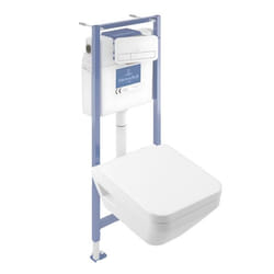 Pack WC suspendu sans bride Architectura Twistflush [e³] rectangle + bâti-support sol et mur + plaque blanc