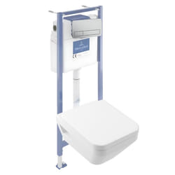 Pack WC suspendu sans bride Architectura Twistflush [e³] rectangle + bâti-support sol et mur + plaque chrome mat