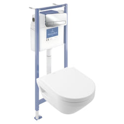 Pack wc suspendu sans bride Villeroy&boch Architectura Twistflush [e³] rond + bâti-support sol et mur + plaque chrome brillant