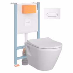 Pack WC suspendu Integra blanc + bâti mur porteur V-Fix Core + Plaque Round Blanche