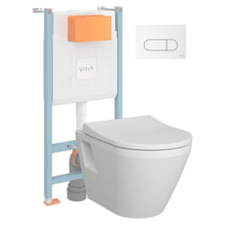 Pack WC suspendu Integra blanc + bâti mur porteur V-Fix Core + Plaque Round Blanche