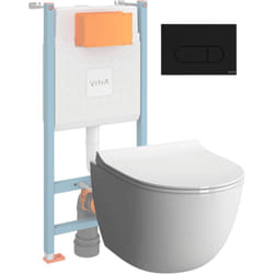 Pack WC suspendu Sento blanc + bâti autoportant V-Fix Core + Plaque Round Noir mat