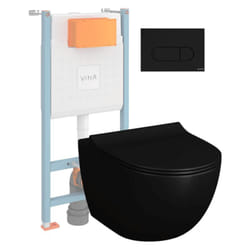 Pack wc suspendu Vitra Sento noir + bâti autoportant V-Fix Core + Plaque Round Noir mat