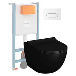 Pack wc suspendu Vitra Sento noir + bâti autoportant V-Fix Core + Plaque Round Blanche