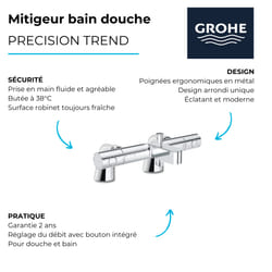 Pack Mitigeur Thermostatique Grohe Get Avec Colonnettes + Douchette 1 Jet Vitalio Get Stick + Flexible 1750 Mm