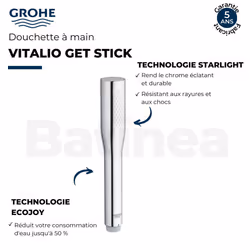 Pack Mitigeur Thermostatique Grohe Get Avec Colonnettes + Douchette 1 Jet Vitalio Get Stick + Flexible 1750 Mm - Vue supplémentaire 2