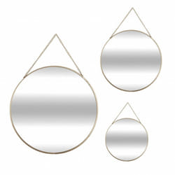 Atmosphera - Lot de 3 miroirs ronds métal chaine - or - Or