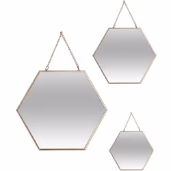 Lot de 3 miroirs hexa or metal chaine