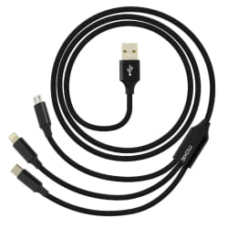 Câble 3 en 1 Lightning USB type C Micro USB Multi-embouts Charge 3A Moxie Noir