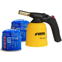 Vito - Lampe a souder à gaz abs Allumage piezo + 2 Cartouches de gaz 190gr Perçables