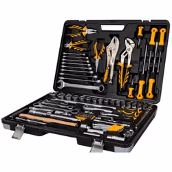 Composition du coffret 119 Outils VITO Professionnal - Comprend une lampe de poche magnétique avec 3 leds; - Comprend 2 clés  ...