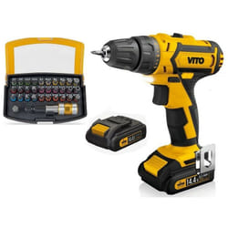 Perceuse Visseuse 14.4V + 2 Batteries Lithium 2Ah + Coffret 32 Embouts + Chargeur et Mallette Vito
