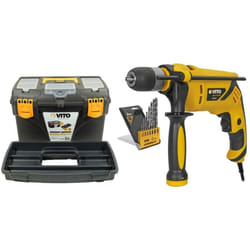 Perceuse à percussion 850W + 8 Forets Acier 3 à 10 mm + Boite à outils 18' Vito