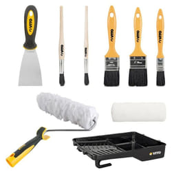 Kit 9 Outils Peinture Bac peinture Rouleau mur sablés +recharge 3 pinceaux plats 2 pinceaux Spatule acier Vito