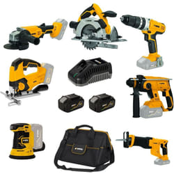 PACK 7 Outils 20V + 2 Batteries 4 Ah Lithium + Chargeur rapide 20V + Sacoche à outils VITO