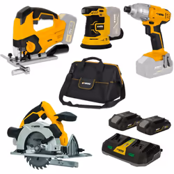 Pack 4 outils sans fil de la gamme professionnelle VITO EGO à batterie Lithium 20 V composé d'une scie sauteuse, d'une ponceu ...