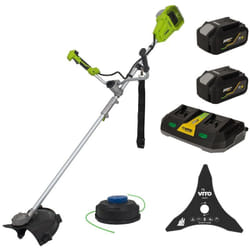 Débroussailleuse et Coupe bordure 40V 2 Batteries Lithium 4Ah + Chargeur Double Lame 3 dents Bobine de fil nylon et Harnais Vito