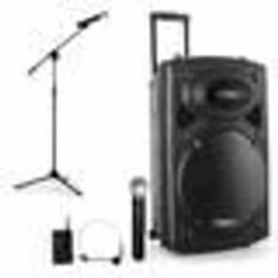 Enceinte sur batterie mobile 800W USB Bluetooth + 2 micros PORT15VHF-BT avec Pied de Micro