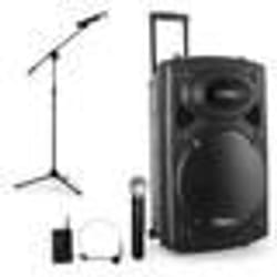 Enceinte sur batterie mobile 800W USB Bluetooth + 2 micros PORT15VHF-BT avec Pied de Micro