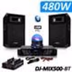 Pack Sono DJ-MIX500-BT ampli + enceintes 500W + Table de mixage USB Bluetooth + SUNMAGIC LED RVB
