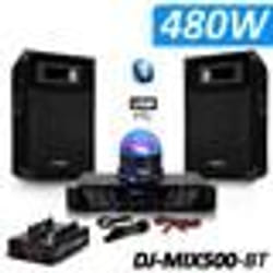Pack Sono DJ-MIX500-BT ampli + enceintes 500W + Table de mixage USB Bluetooth + SUNMAGIC LED RVB