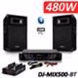 Pack Sono complet DJ-MIX500-BT ampli + enceintes 500W + Table de mixage USB Bluetooth Micro + Câbles