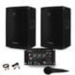 Paire denceinte Sono passive IBIZA DISCO10B TRAPEZOIDALE 10 800W BassReflex + Table de Mix USB + MIC+ Câble PC