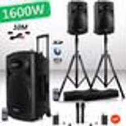 Système Actif Amplifié Batterie 1600W PORT15 VHF Sonorisation karaoké Musiciens DJ USB Bluetooth Mobile + Pieds