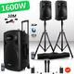 Système Actif Amplifié Batterie 1600W PORT15 VHF Sonorisation karaoké Musiciens DJ USB Bluetooth Mobile + Pieds