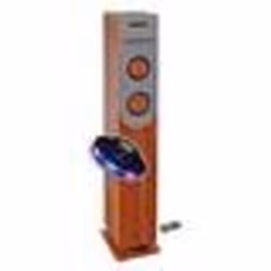 Enceinte colonne finition Bois avec lecteur CD Bluetooth FM et USB 100W  télécommande Jeu de lumière OVNI LED