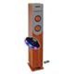 Enceinte colonne finition Bois avec lecteur CD Bluetooth FM et USB 100W  télécommande Jeu de lumière OVNI LED