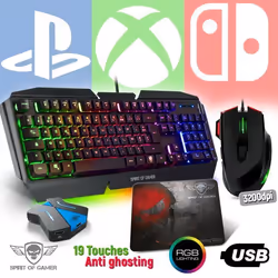 Pack Clavier Pro-K5 - SPIRIT OF GAMER - Clavier Mécanique AZERTY - Souris RGB - Tapis Anti-Dérapant