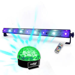 Barre à led HQ Power slim light - effet wash UV avec stroboscope blanc + jeu de lumière 6 LEDs de 1 watt RGB sur la sphère