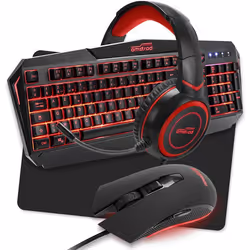 Pack Pro Gamer AMSTRAD REDEMPTION 5 pièces: Clavier Souris & tapis Casque & adaptateur. Retro-éclairage rouge. AZERTY & USB
