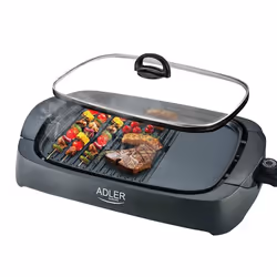 Grill électrique Adler 3000W - Couvercle en verre - 2 zones de cuisson + Spatule