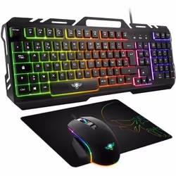 Pack gaming Clavier Souris et tapis PRO-MK5 rétro éclairé RGB - Souris 7 boutons 6200 dpi - Clavier Semi-méca