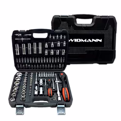 Coffret de Douilles Professionnelles WIDMANN 108 Pièces - 1/4 et 1/2 Cliquet à 72 dents en chrome-vanadium