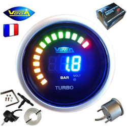 Manomètre Vega® pression turbo -1 à 2 bars numérique et leds 52 mm marque Française