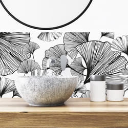 Crédence de salle de bain en PVC - TESA - Gingko B&W - Blanc - Verni - L 70cmxH 30cm