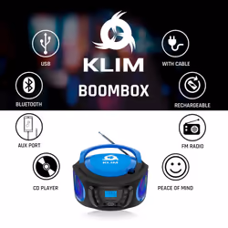 KLIM Boombox Lecteur CD portable Noir, Bleu