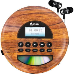 KLIM Nomad Wood - Lecteur CD Portable avec Écouteurs KLIM Fusion - Batterie Rechargeable Haute Qualité - Bluetooth + Lecteur de C
