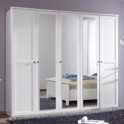 Armoire à 5 portes battantes, 3 miroirs, 2 grandes et 1 petite penderies et de 2 grandes et 1 petit compartiments de rangemen ...