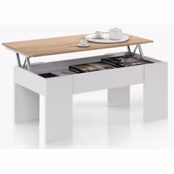 Table basse modulable réalisé en panneaux de particules coloris blanc artik/ chêne canadien. Elle embellira votre salon grâce ...
