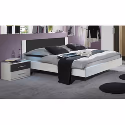 Description générale Chambre à coucher moderne en panneaux de particules blanc avec rechampis anthracite, comprenant un lit f ...