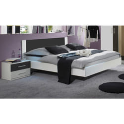 Lit adulte avec 2 chevets 180 x 200 cm coloris blanc/anthracite Pegane
