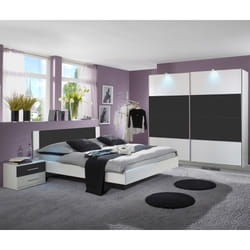 Pegane - Chambre adulte coloris blanc/anthracite - 180 x 200 cm