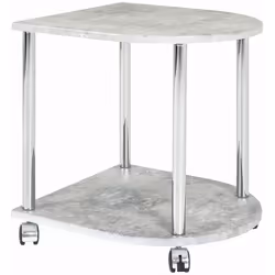 Desserte en tube d'acier chromé, avec plateaux en MDF décor optique béton et 4 roulettes pour se déplacer facilement. Dimensi ...