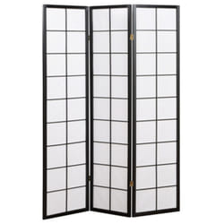 Pegane - Paravent japonais grands carreaux bois noir et papier de riz - 3 pans - Dim : h 178,6