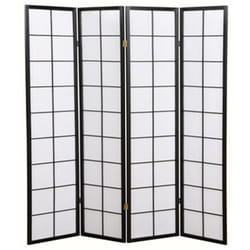 Pegane - Paravent japonais grands carreaux bois noir et papier de riz - 4 pans - Dim : h 178,6