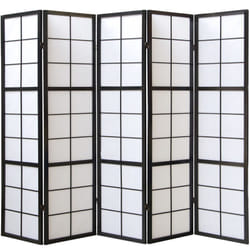Pegane - Paravent japonais grands carreaux bois noir et papier de riz - 5 pans - Dim : h 178,6